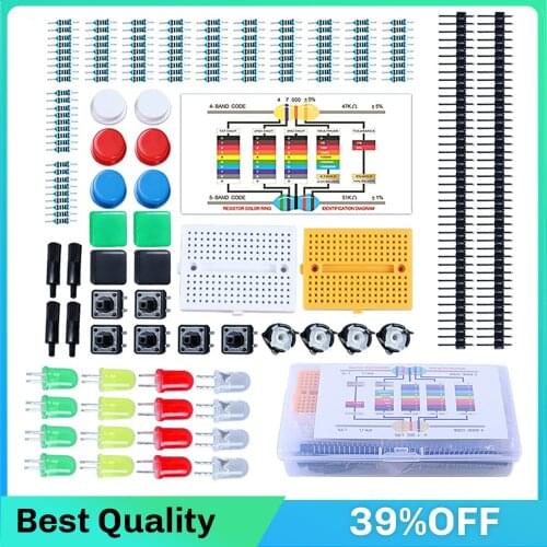 Electronics Components Basic Starter Kit for Arduino breadboard with LED Buzzer Capacitor Resistor +Plastic box