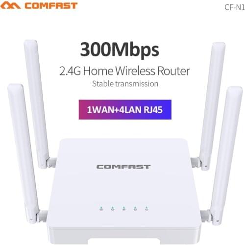Comfast CF-N1 2.4GHz 300Mbps Wireless Router 1 WAN+4 LAN RJ45 Ports 4*5dbi High Gain Omnidirectional Antenna for Home Dormitory