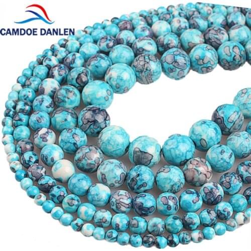 Natural Ceramic Blue Dots Rainbow Stone Round Loose Beads Diy Handmade Charms Spacer Beads For Jewelry Making Free Shipping