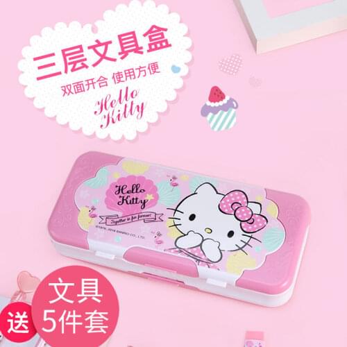 TAKARA TOMY Hello Kitty Stationery Box Three-layer Large-capacity Student Cute Pink Child Female Pencil Case