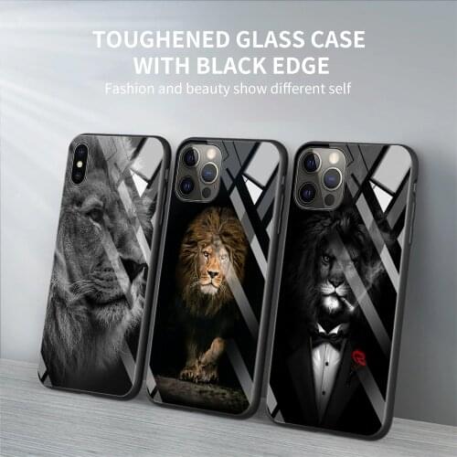 Tempered Glass Phone Case For iPhone 12 11 Pro Max Shell For iPhone Xs Max XR XS 7 8 Plus 11 Pro Wolf Lion Animal