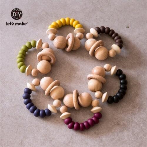 Lets Make 1pc Baby Rattles Wooden Teething Toys Nursing Accessories Gift Silicone Beads Bracelet Baby Bpa Free Silicone Teether