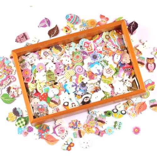 30Pcs/Lot Mixed Cartoon Animal 2 Holes Wooden Buttons Scrapbooking Crafts DIY Kids Clothing Accessories Sewing Decoration