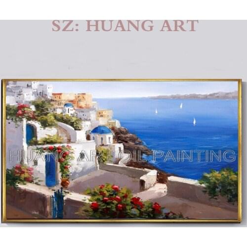 Hand made the scenery elegant Mediterranean Greece style The rich and colorful oil paintings suitable for decorating house hotel