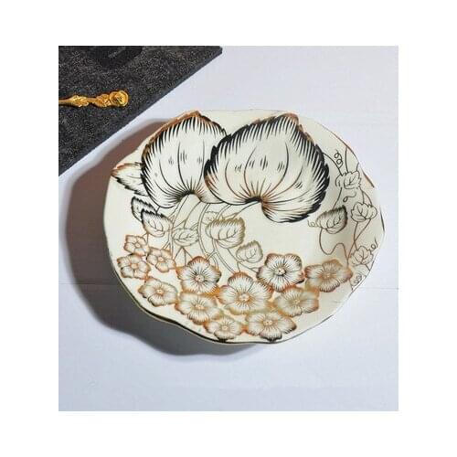European Ceramic Western Food Plate Gold Rim Dish Pastry Snack Fruit Plate Cold Plate Home Decoration Wedding Gifts