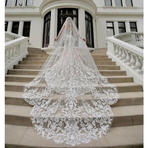 Luxury Cathedral Length Bridal Veils 3m Long Vestido De Noiva Longo Wedding Veil Ivory Or White Veil