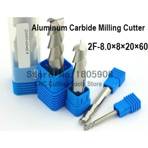 2 Flute 2F*8.0*8*20*60 CNC tool tungsten alloy milling cutter special flat aluminum alloy cutter aluminum alloy milling cutter