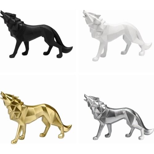 Geometric Wolf Ornaments Home Living Room Office Wolf Dog Sculpture Model Resin Crafts Desk Decoration Nordic Animal Art Gifts