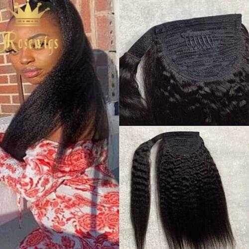 Kinky Straight Curly Ponytail Human Hair Extensions Clip Ins 100g 10”-30“ Brazilian Virgin natural black For Women