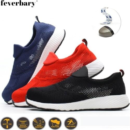 Feverbary Lightweight Steel Toe cap Men Women Work Safety Boots Breathable Sport Hiking Sneakers Trainer