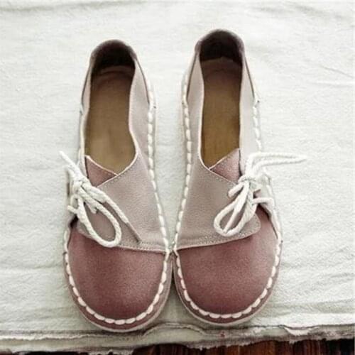 Retro Lace Up Loafers Non Slip Casual Women Flats Slip on Half Drag Round Toe Women Flat Shoes Spring Summer Shoes Ladies Shoes