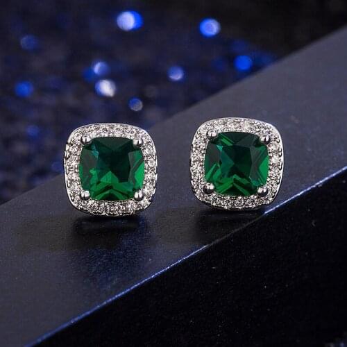 Minimalism Trendy Square Emerald Earrings For Female 925 Sterling Silver Zircon Earrings Gemstones Party Women Jewelry Wholesale