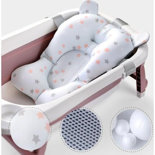 Cartoon Baby Shower Bathtub Pad Support Mat Foldable Pillow Newborn Safety Bath Mat Infant Non-Slip Soft Comfort Bathtub Cushion