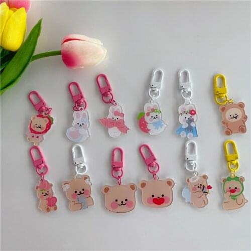 Cartoon Cute Interesting Rabbit Bear Keychain Girl Backpack Pencil Case Key Buckle Kawaii Decorative Pendant Creative Ornament