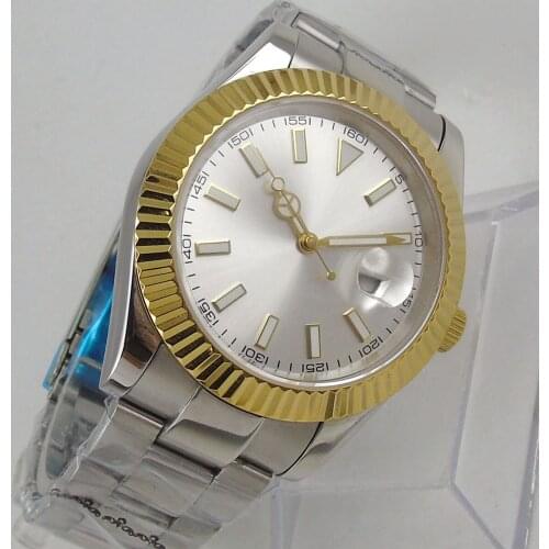 39MM Silver Sterile Dial Sapphire Glass Date Mechanical Luminous Number 21 Jewels MIYOTA 8215 Movement Automatic Mens Wristwatch