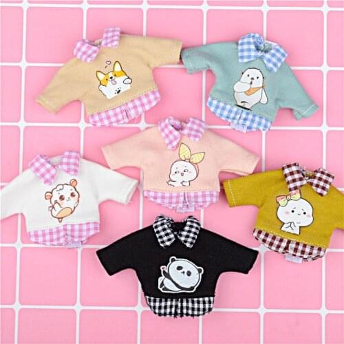 New Long Sleeves Plaid Cartoon Print Sweatshirt Doll Clothes for ob11,obitsu11,Molly, 1/12bjd doll clothes accessories for doll
