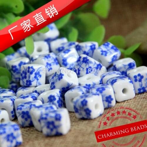 2017 NEW Chinoiserie 10mm 30pcs Blue and White Porcelain Ceramic Beads,Cube Spacer Beads Fit Jewelry Diy Free Shipping CY009