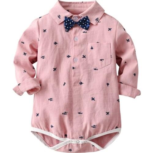 Baby Boys Clothes 9M-2Y Spring Summer Long Sleeve Shirt Rompers & Bow Tie Bebe Kids Fashion Gentleman Triangle Shirt Jumpsuits