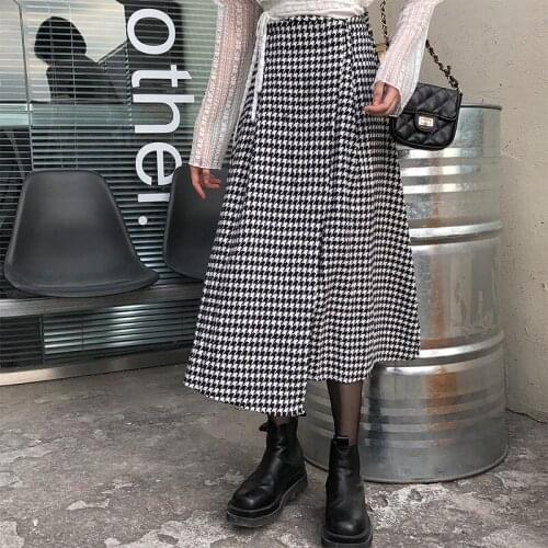 Autumn Winter Women Long Plaid Skirt Fashion Korean style side slit 100% Cotton A-line Skirts female Long skirt Casual 2020 HOT