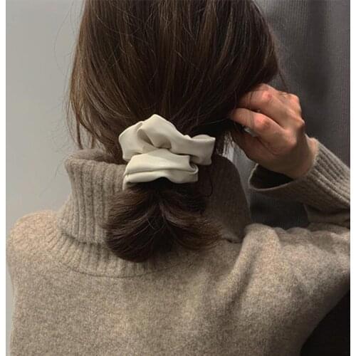 Solid Color Soft Leather Scrunchies Fashion Elastic Vintage Hair Rope Tie for Women Girls PU Ponytail Holder Hair Accessories