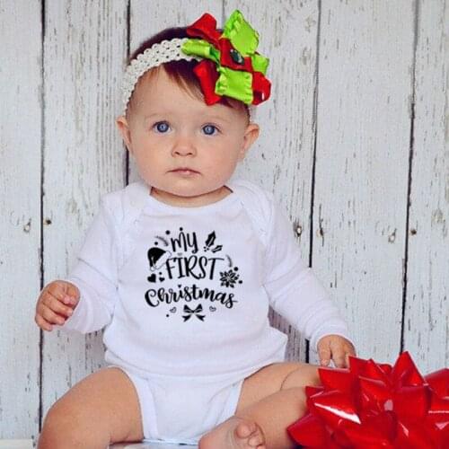 My First Christmas Infant Baby PartyRomper Funny Toddler Boys Girls Long Sleeve Jumpsuit Newborn Fashion Playsuit 0-24M
