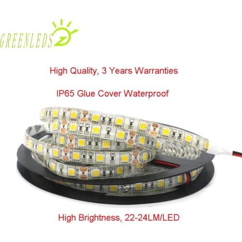 SMD5050 LED Strips IP65 Waterproof 60LEDs per Meter Single Color 14.4w/m DC12/24V Flexible Strips With 3 Years Warranties