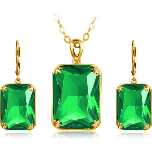 Szjinao 925 Silver Jewelry Sets For Women Real 925 Sterling Silver Emerald Shiny Gold Pendant Earrings Ring Party Fine Jewelry