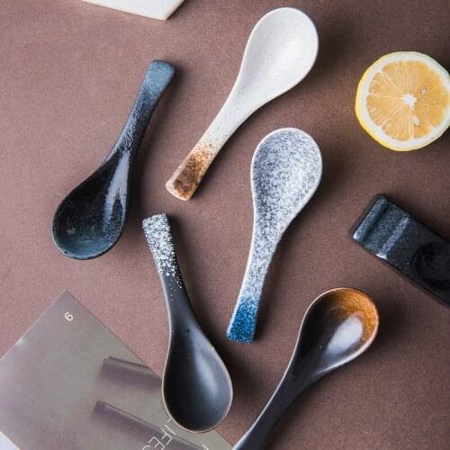Traditional Chinese Style Retro Small Ceramic Spoon China Porcelain Soup Spoon Tableware Home Kitchen Utensils