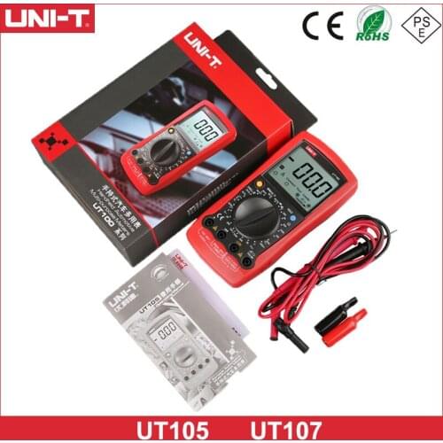 UNI-T UT105 UT107 LCD Automotive Handheld Multimeter AC/DC Voltmeter Tester Meters with DWELL,RPM,Battery Check