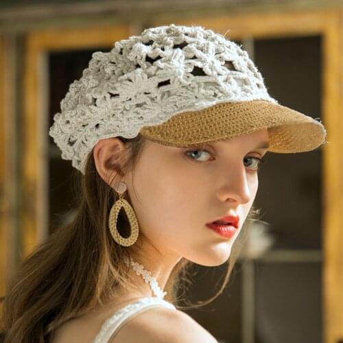 X042 Adult Hand-Woven Flower Hats Knitting Hollow Baseball Cap Summer Street Fashion All-match Knitted Crochet Baseball Caps