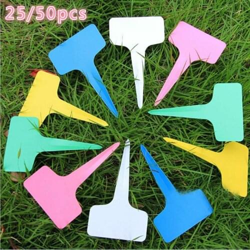 25/50 pcs Plant Tags T Type Plant Markers Colorful Waterproof Label Nursery Garden Labels for Plant Pot Vegetable Seedling Tray