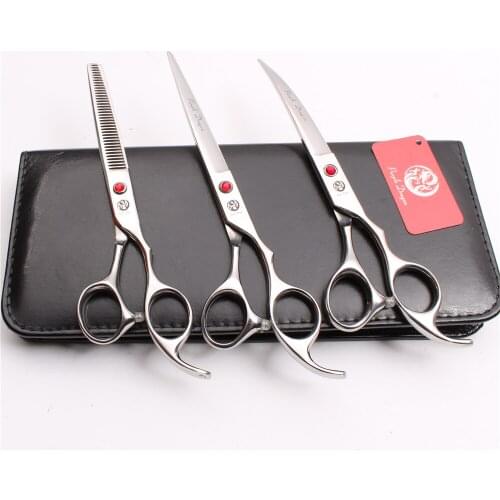 Z3003 3Pcs 7'' Silvery Japan Steel Cutting Shears + Thinning Scissors + Down Curving Shears Professional Pets Hair Scissors Suit