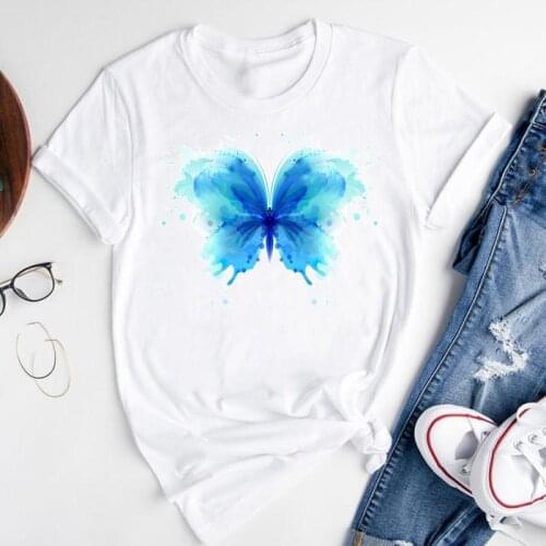 Women Graphic Watercolor Beach Butterfly Kawaii Fashion Print Short Sleeve Summer Female Clothes Tops Tees Tshirt T-Shirt