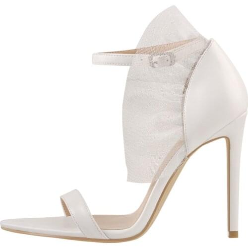 Womens Summer White Sandals Richealnana Pointed Open Toe Lace Ankle Strap Buckle Shoes Thin Heels Wedding Party Prom Stilettos