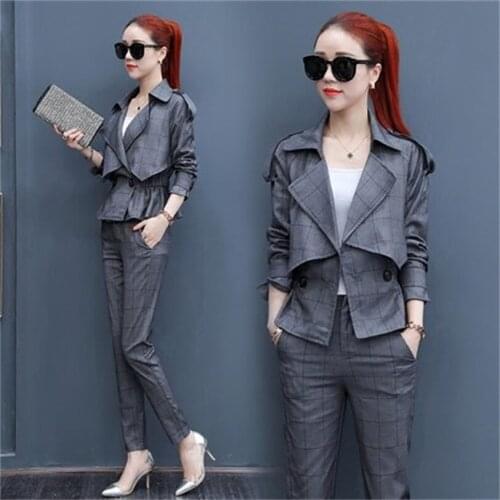 Suit Plaid womens suit spring and autumn new fashion British style casual receipts waist small suit trousers two-piece suit