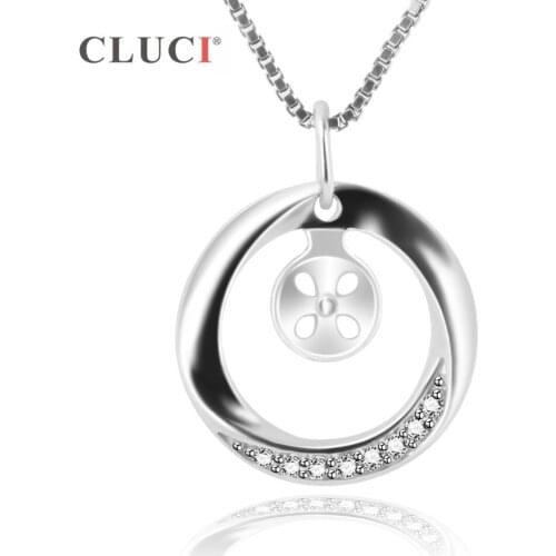 CLUCI 925 Sterling Silver Zircon Crystal Rhinestone Round Pendant Mounting to Stick Pearl Women Necklace Jewelry DIY SP206SB
