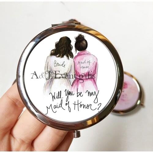 10pcs lot Creative Custom title Portable compact Mirror Wedding Proposal ideas Bridal party Maid of Honor Bridesmaid gift