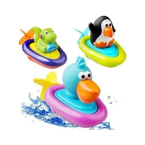 15cm Baby Bath toy Imagination Lovely Animal Play Water Pull String Penguin Boat toy Baby Clockwork Play Swimming Toy for Kids
