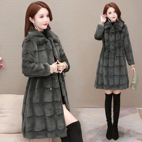 2021 Winter Women Faux Mink Fur Coat Female Long Imitation Fur Coat Lapel Overcoat Casual Thick Warm Plus Size Plush Coats Z608