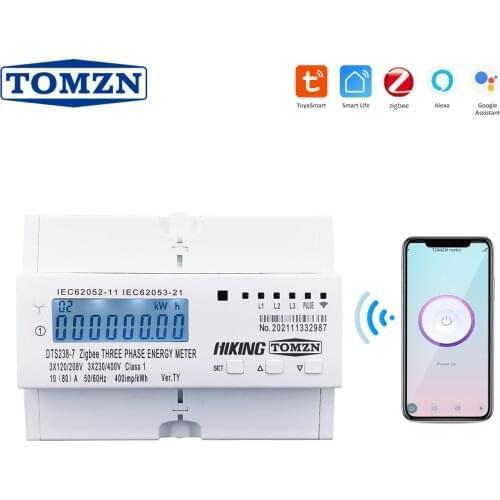 3 Phase Zigbee Gateway 3*120V 3*230V Tuya Din Rail WIFI Smart Energy Meter timer Monitor kWh Meter Wattmeter 80A TOMZN