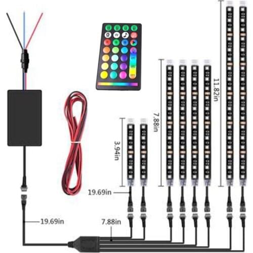 8pcs Motorcycle LED Neon Strip Lamp RGB Voice Control Glow Lights 5050SMD Flexible Neon Strips Kit Wireless Remote Waterproof