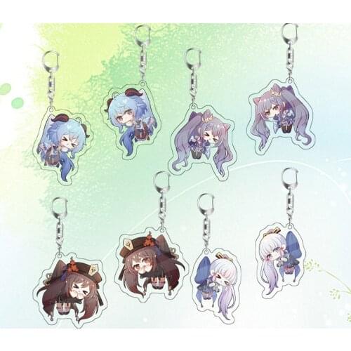 Anime Cartoon Key Chain Genshin Impact Figure Game Player Barbara Gunnhildr Kawaii Acrylic Keyring Women Man Trinket Jewelry