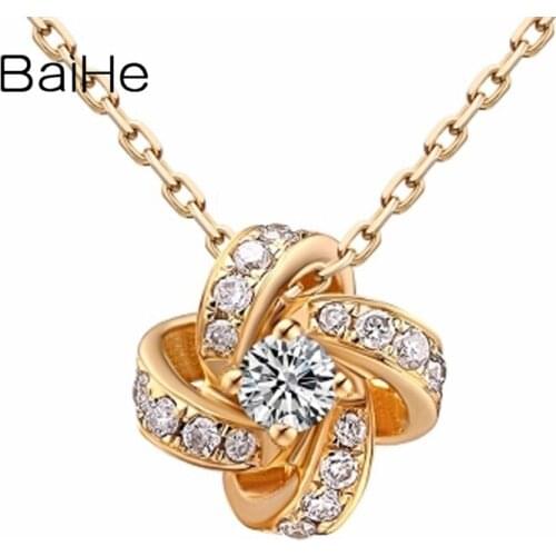 BAIHE Solid 18K Yellow Gold 0.08ct H/SI Natural Diamond Wedding Women Trendy Fine Jewelry Beautiful windmill diamond Necklaces