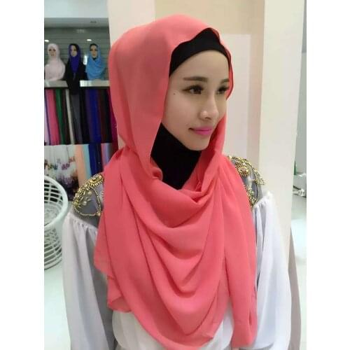 H983 high quality big size plain chiffon muslim long scarf, rectangular scarf, fast delivery