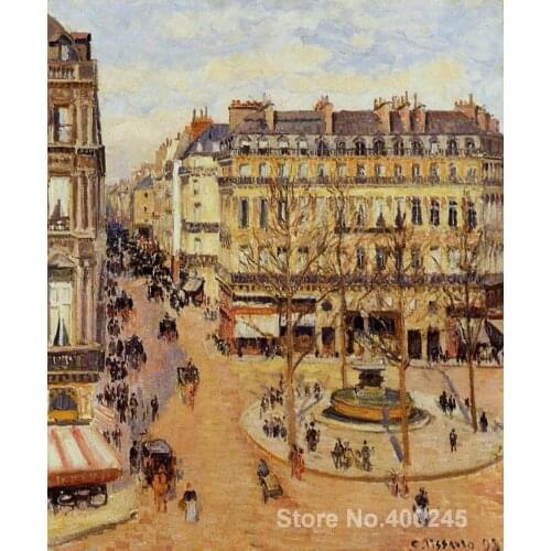 Art Reproduction Rue Saint Honore Morning Sun Effect Place du Theatre Francais Camille Pissarro Paintings handmade High quality
