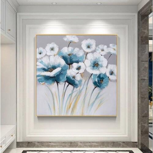 Blue Flower Nordic Canvas Oil Painting And Wall Art Canvas Painting Wall Pictures For Living Room Bedroom Decor No Frame