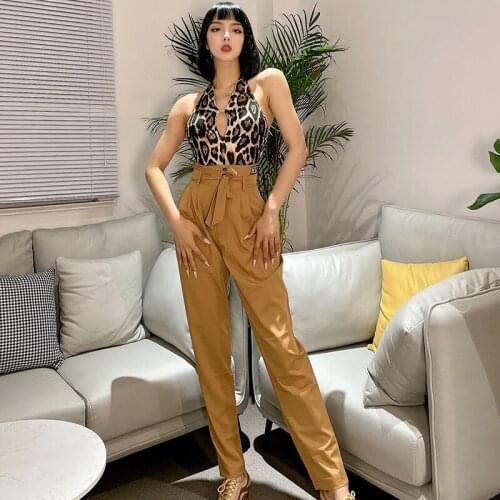 National Standard Dance Clothes Leopard Bodysuit Summer New Latin Dance Costumes Adult Female Sleeveless Suspender Top DQS7373