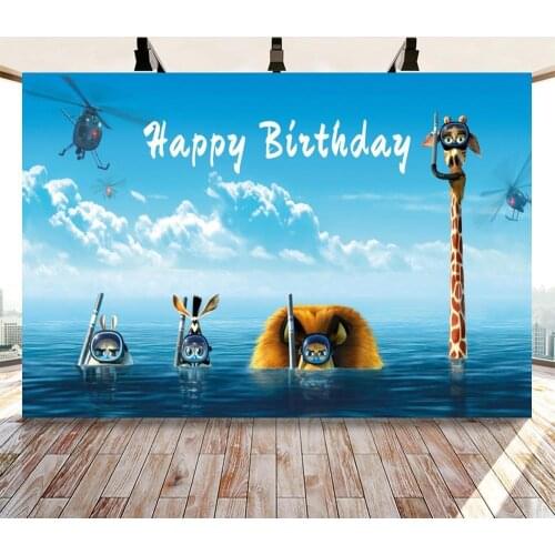 Madagascar Diving Giraffe Animals Sea Sky Photography Backdrop Cartoon Happy Birthday The Helicopter Kids Party Photo Background