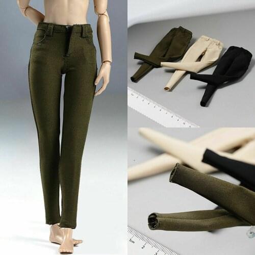 1/6 Female Soldier Elastic Pencil Pants Solid Color Trousers Model Fit 12'' Action Figure Body Dolls