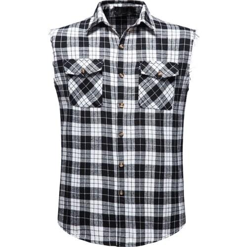 Mens Fashion Hip Hop Plaid Shirts 2021 Brand Summer Sleeveless Shirt Men Hipster Casual Party Prom Shirt Male Chemise Homme xxl